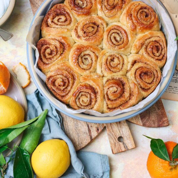 Cinnamon Rolls in Brookline Baker with Oranges