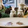 Pinecone Oval Tray Salt Pepper Shaker and Coupe Dinner Plates