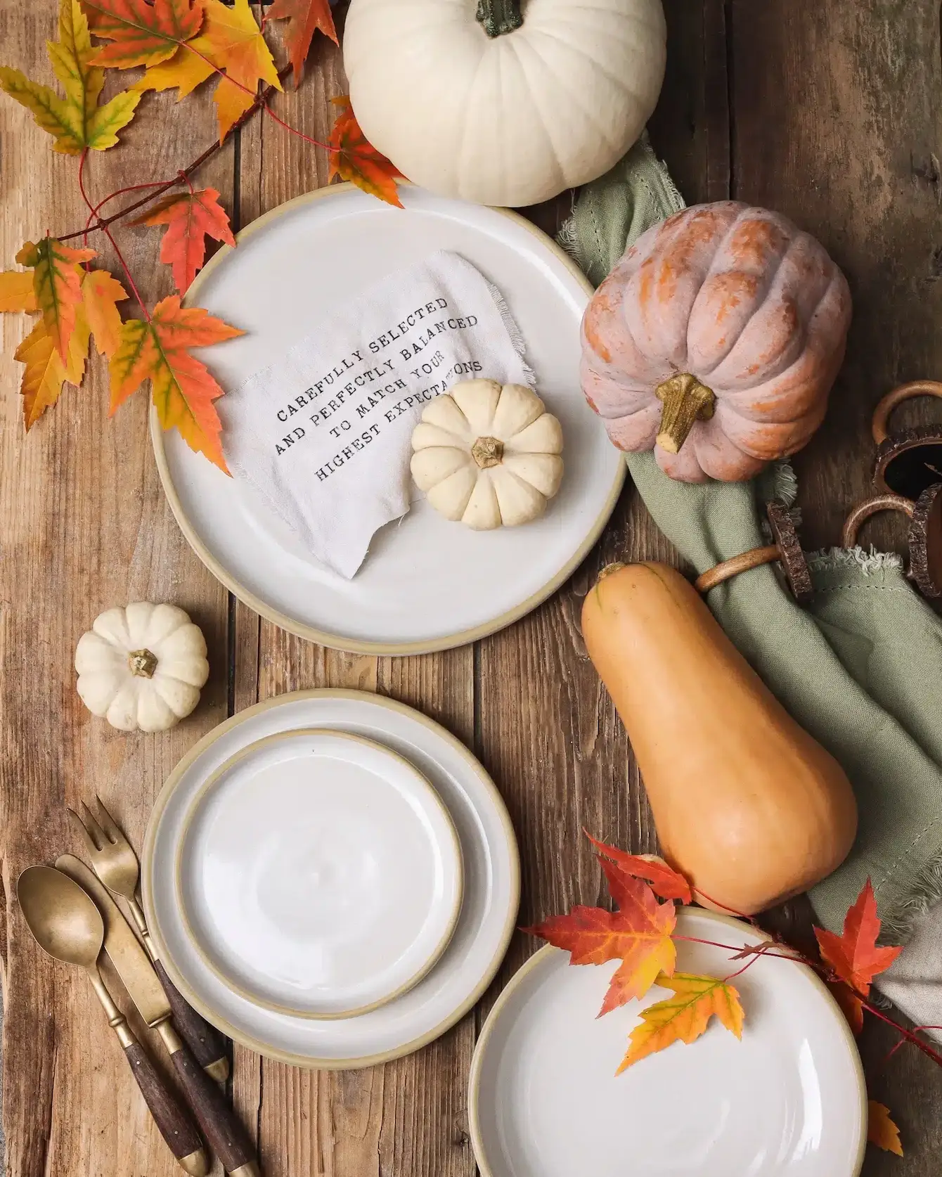 Fall harvest table with Ivory Brookline Dinnerware Aga